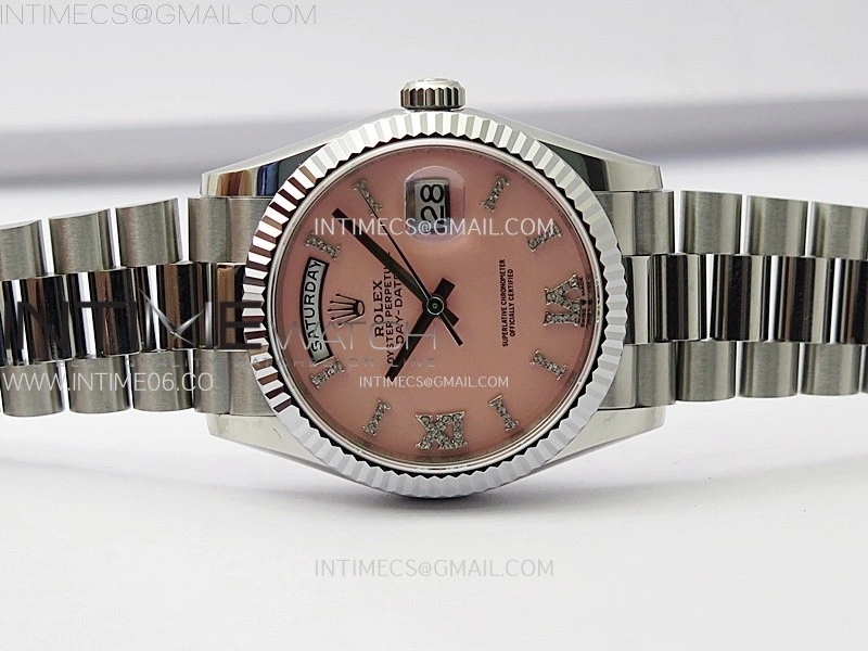 Day Date 36mm Gain Weight SS tungsten APSF 1:1 Best Edition Pink Dial Diamond Roman Markers on SS President Bracelet A3255