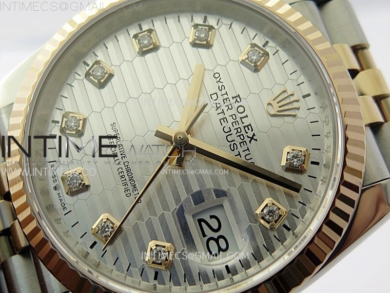 DateJust 36 SS 126231 904L SS RG VSF 1:1 Best Edition Silver Fluted Dial Diamonds Markers on Jubilee Bracelet VS3235
