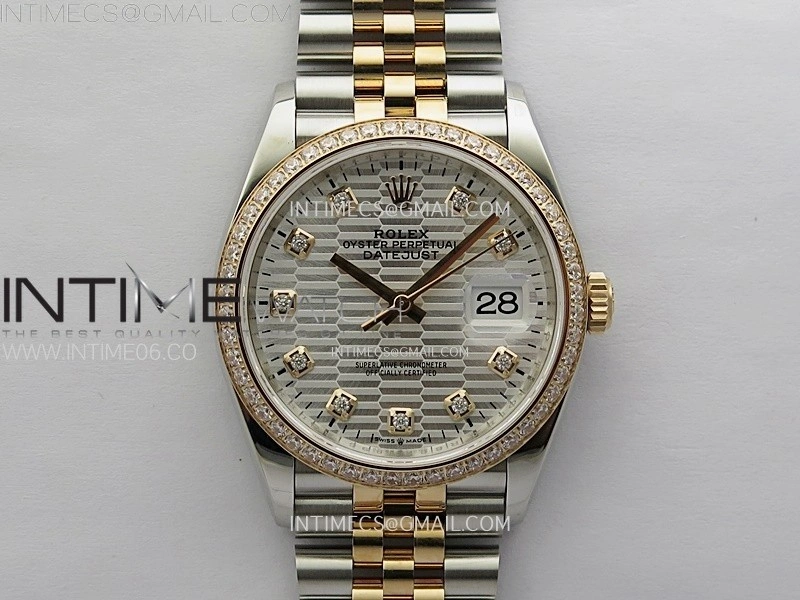 DateJust 36 126281 904L SS RG VSF 1:1 Best Edition Silver Fluted Dial Diamonds Markers on Jubilee Bracelet VS3235