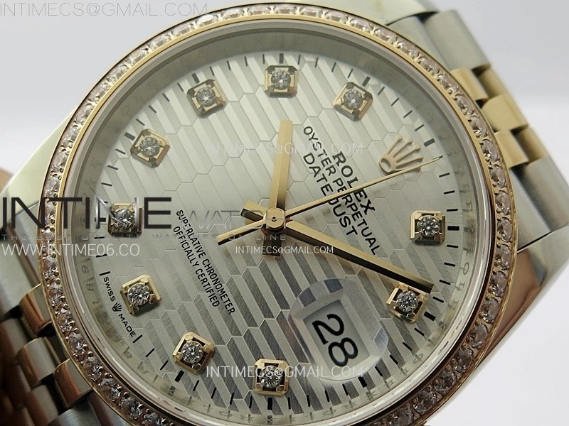 DateJust 36 126281 904L SS RG VSF 1:1 Best Edition Silver Fluted Dial Diamonds Markers on Jubilee Bracelet VS3235
