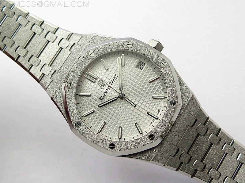 Royal Oak 41mm 15500 Frosted SS APSF 1:1 Best Edition Silver Textured Dial on Frosted SS Bracelet SA4302 Super Clone