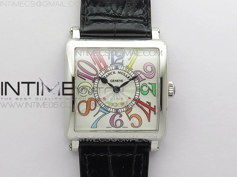 Master Square SS Ladies ZF 1:1 Best Edition White Colorful Arabic Dial on Black Leather Strap Ronda Quartz