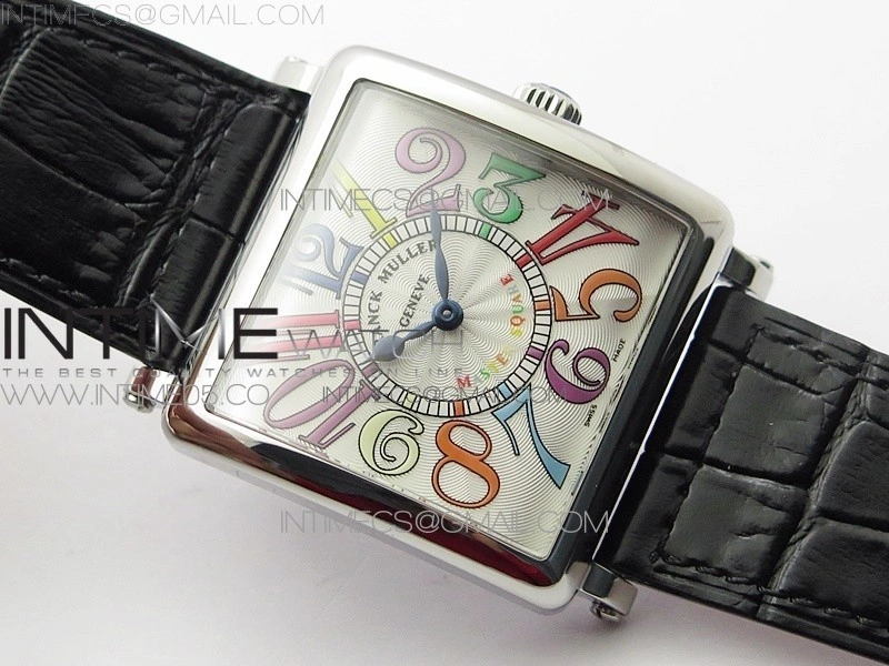 Master Square SS Ladies ZF 1:1 Best Edition White Colorful Arabic Dial on Black Leather Strap Ronda Quartz