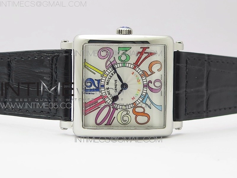 Master Square SS Ladies ZF 1:1 Best Edition White Colorful Arabic Dial on Black Leather Strap Ronda Quartz