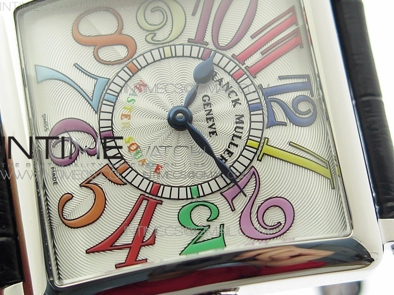 Master Square SS Ladies ZF 1:1 Best Edition White Colorful Arabic Dial on Black Leather Strap Ronda Quartz
