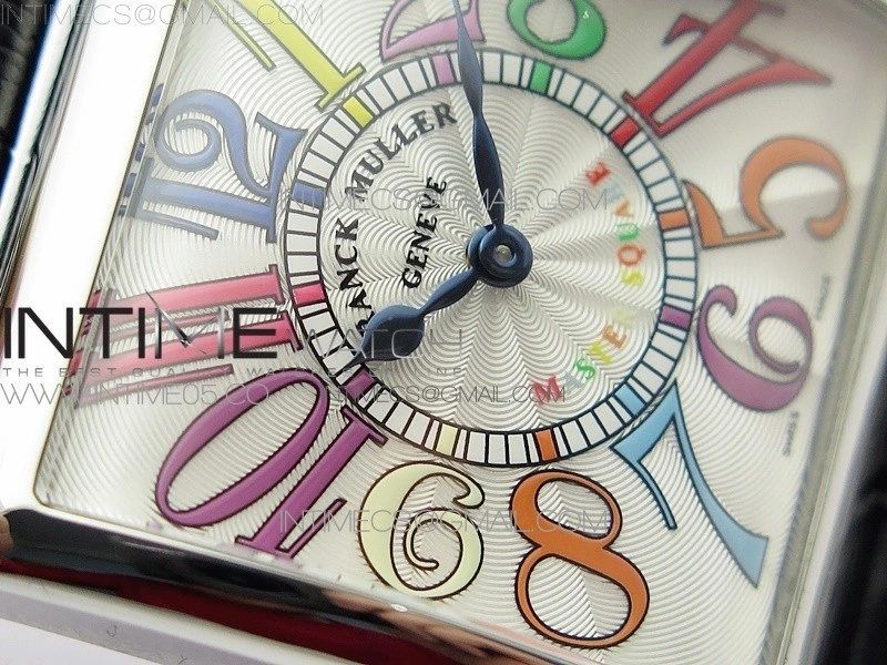 Master Square SS Ladies ZF 1:1 Best Edition White Colorful Arabic Dial on Black Leather Strap Ronda Quartz