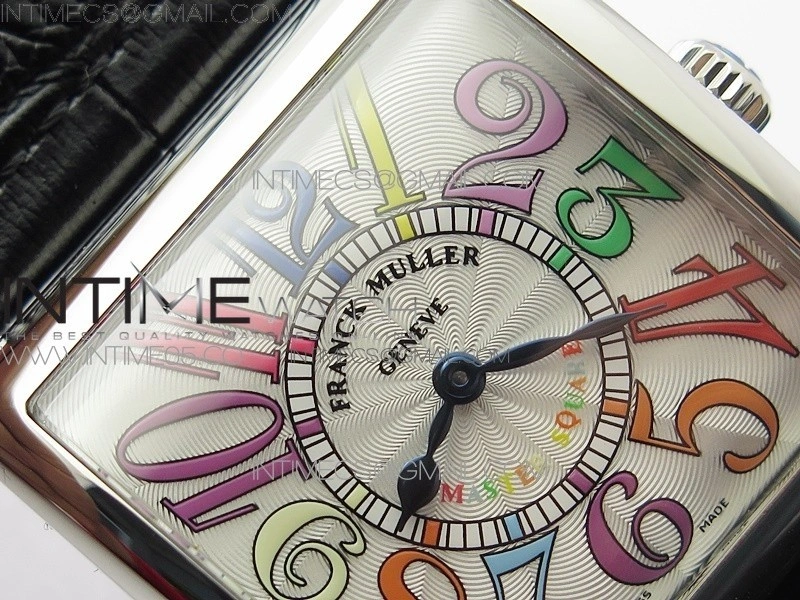 Master Square SS Ladies ZF 1:1 Best Edition White Colorful Arabic Dial on Black Leather Strap Ronda Quartz