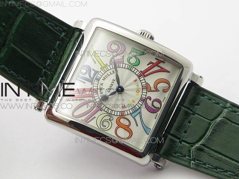 Master Square SS Ladies ZF 1:1 Best Edition White Colorful Arabic Dial on Green Leather Strap Ronda Quartz