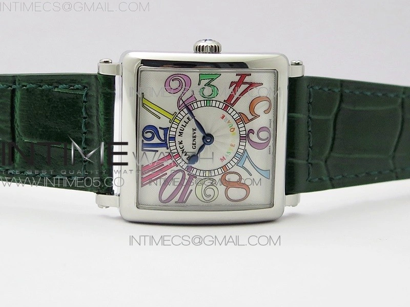 Master Square SS Ladies ZF 1:1 Best Edition White Colorful Arabic Dial on Green Leather Strap Ronda Quartz
