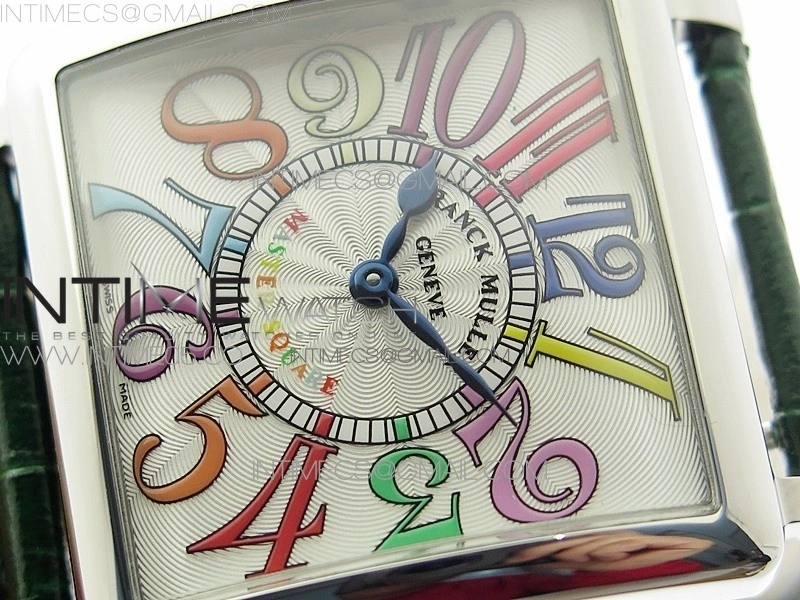 Master Square SS Ladies ZF 1:1 Best Edition White Colorful Arabic Dial on Green Leather Strap Ronda Quartz