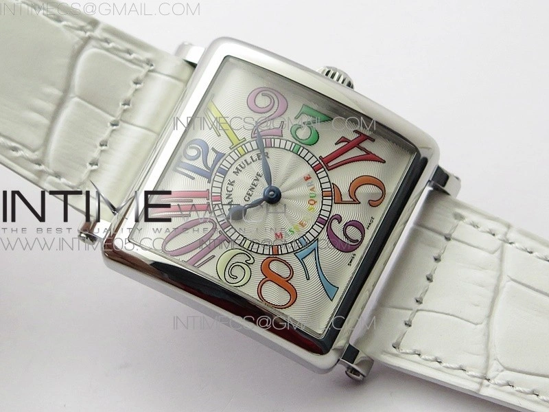Master Square SS Ladies ZF 1:1 Best Edition White Colorful Arabic Dial on White Leather Strap Ronda Quartz
