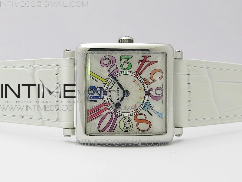 Master Square SS Ladies ZF 1:1 Best Edition White Colorful Arabic Dial on White Leather Strap Ronda Quartz