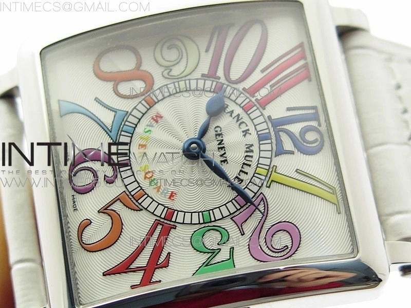 Master Square SS Ladies ZF 1:1 Best Edition White Colorful Arabic Dial on White Leather Strap Ronda Quartz