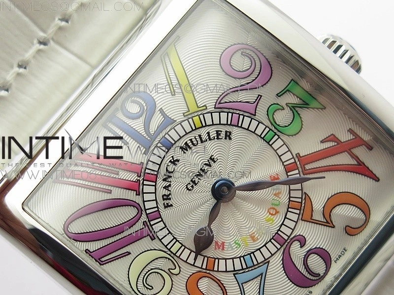 Master Square SS Ladies ZF 1:1 Best Edition White Colorful Arabic Dial on White Leather Strap Ronda Quartz