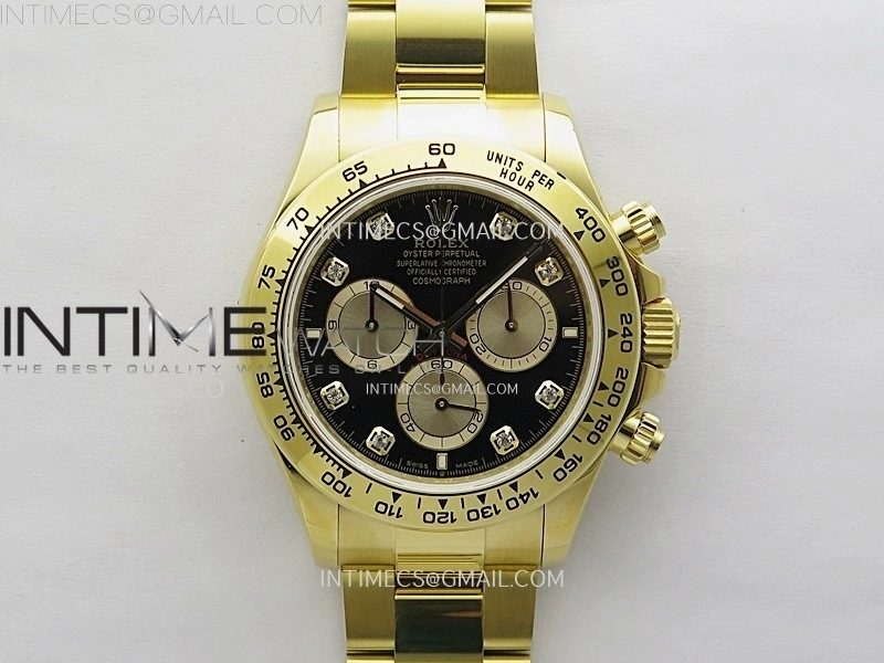 Daytona 126509 904L YG QF Best Edition Black Dial YG Subdial Diamonds Markers On 904L YG Bracelet SA4131
