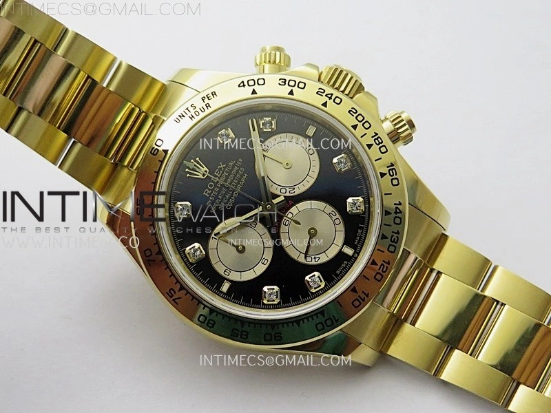 Daytona 126509 904L YG QF Best Edition Black Dial YG Subdial Diamonds Markers On 904L YG Bracelet SA4131