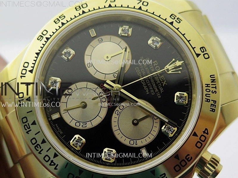 Daytona 126509 904L YG QF Best Edition Black Dial YG Subdial Diamonds Markers On 904L YG Bracelet SA4131