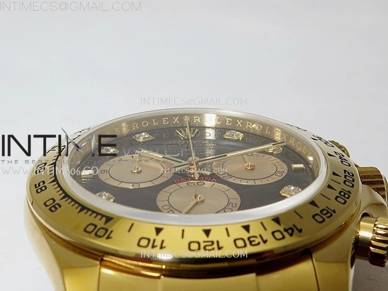 Daytona 126509 904L YG QF Best Edition Black Dial YG Subdial Diamonds Markers On 904L YG Bracelet SA4131