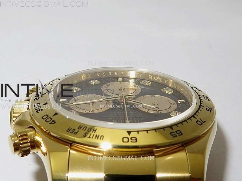 Daytona 126509 904L YG QF Best Edition Black Dial YG Subdial Diamonds Markers On 904L YG Bracelet SA4131