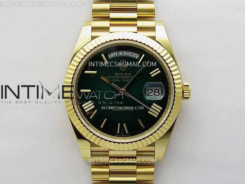 Day Date 228238 40mm 904L YG 1:1 AR+F Best Edition Green Gradient Dial Roman Markers on YG President Bracelet SA3255