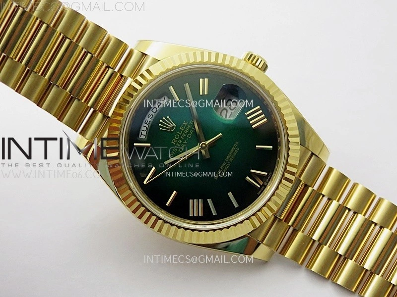 Day Date 228238 40mm 904L YG 1:1 AR+F Best Edition Green Gradient Dial Roman Markers on YG President Bracelet SA3255
