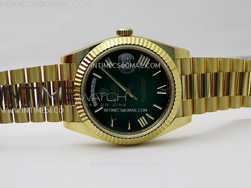 Day Date 228238 40mm 904L YG 1:1 AR+F Best Edition Green Gradient Dial Roman Markers on YG President Bracelet SA3255