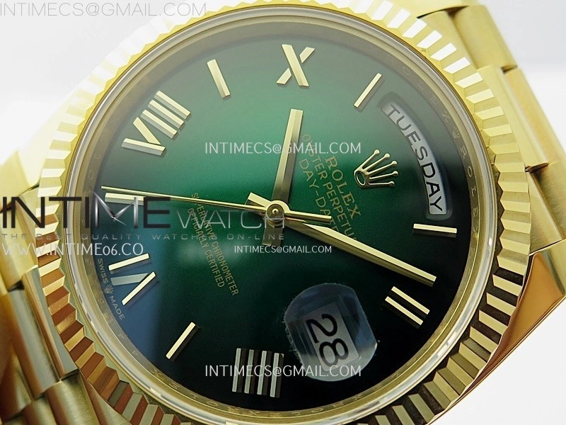 Day Date 228238 40mm 904L YG 1:1 AR+F Best Edition Green Gradient Dial Roman Markers on YG President Bracelet SA3255