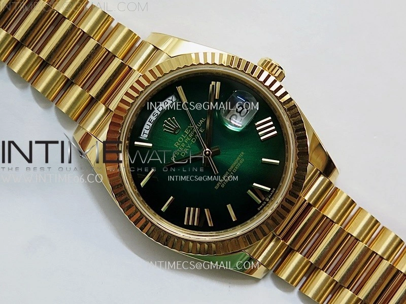 Day Date 228238 40mm 904L YG 1:1 AR+F Best Edition Green Gradient Dial Roman Markers on YG President Bracelet SA3255