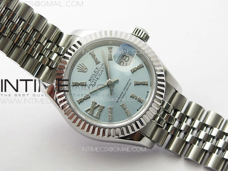 Datejust 28mm 279179 SS APSF Best Edition Ice Blue Dial Sticks Crystals Markers on SS Jubilee Bracelet NH05