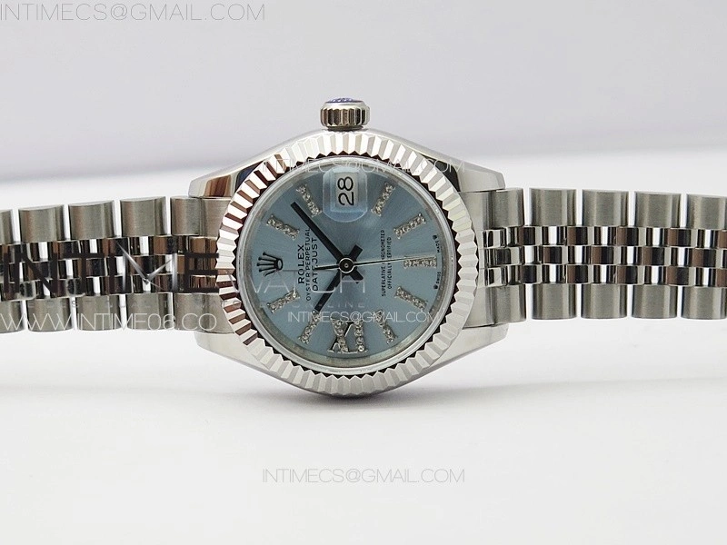 Datejust 28mm 279179 SS APSF Best Edition Ice Blue Dial Sticks Crystals Markers on SS Jubilee Bracelet NH05