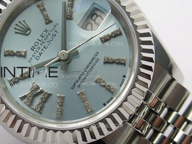 Datejust 28mm 279179 SS APSF Best Edition Ice Blue Dial Sticks Crystals Markers on SS Jubilee Bracelet NH05