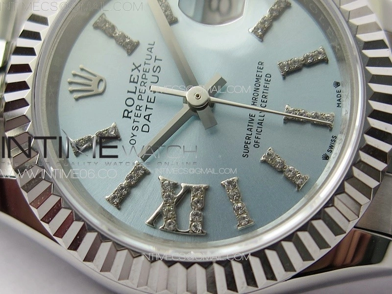 Datejust 28mm 279179 SS APSF Best Edition Ice Blue Dial Sticks Crystals Markers on SS Jubilee Bracelet NH05
