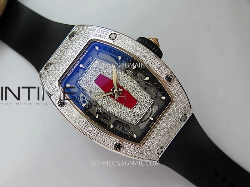 RM07 Full Paved Diamonds SS ZF Best Edition Red Diamond Skeleton Dial On Black Rubber Strap Asian CRMA2 Clone