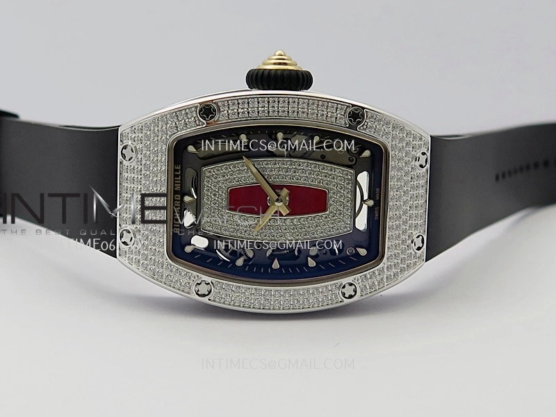 RM07 Full Paved Diamonds SS ZF Best Edition Red Diamond Skeleton Dial On Black Rubber Strap Asian CRMA2 Clone