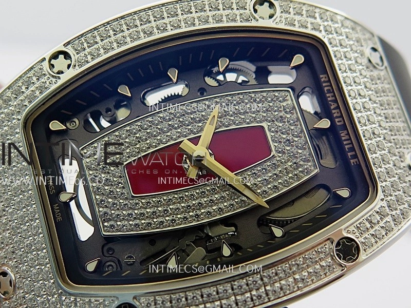 RM07 Full Paved Diamonds SS ZF Best Edition Red Diamond Skeleton Dial On Black Rubber Strap Asian CRMA2 Clone