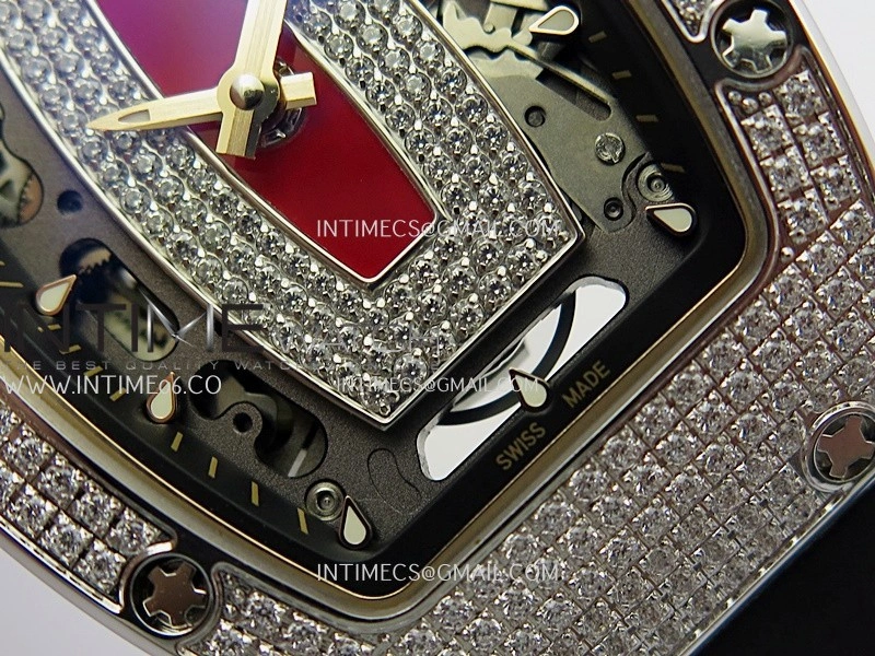 RM07 Full Paved Diamonds SS ZF Best Edition Red Diamond Skeleton Dial On Black Rubber Strap Asian CRMA2 Clone
