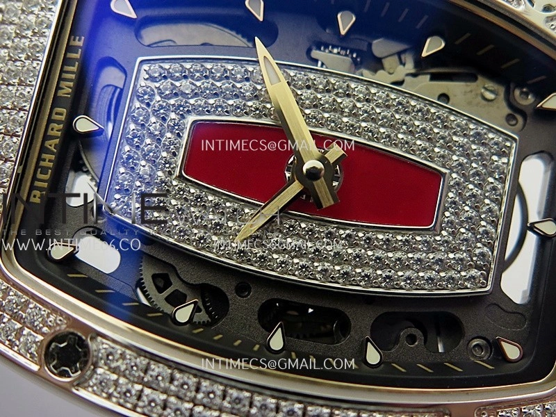 RM07 Full Paved Diamonds SS ZF Best Edition Red Diamond Skeleton Dial On Black Rubber Strap Asian CRMA2 Clone