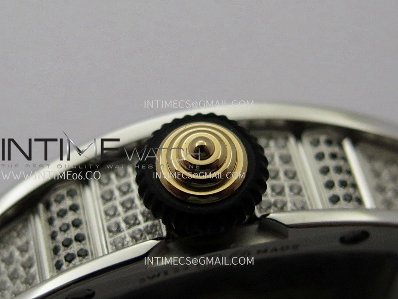 RM07 Full Paved Diamonds SS ZF Best Edition Red Diamond Skeleton Dial On Black Rubber Strap Asian CRMA2 Clone
