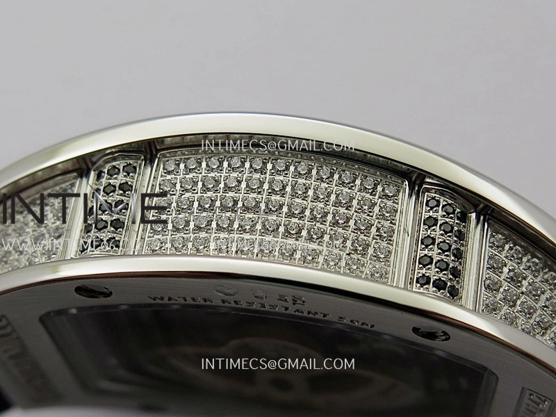 RM07 Full Paved Diamonds SS ZF Best Edition Red Diamond Skeleton Dial On Black Rubber Strap Asian CRMA2 Clone