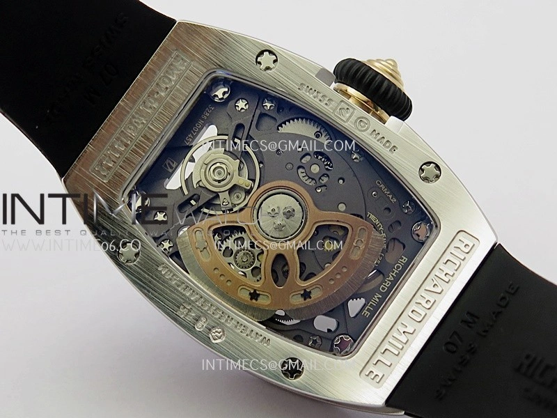 RM07 Full Paved Diamonds SS ZF Best Edition Red Diamond Skeleton Dial On Black Rubber Strap Asian CRMA2 Clone