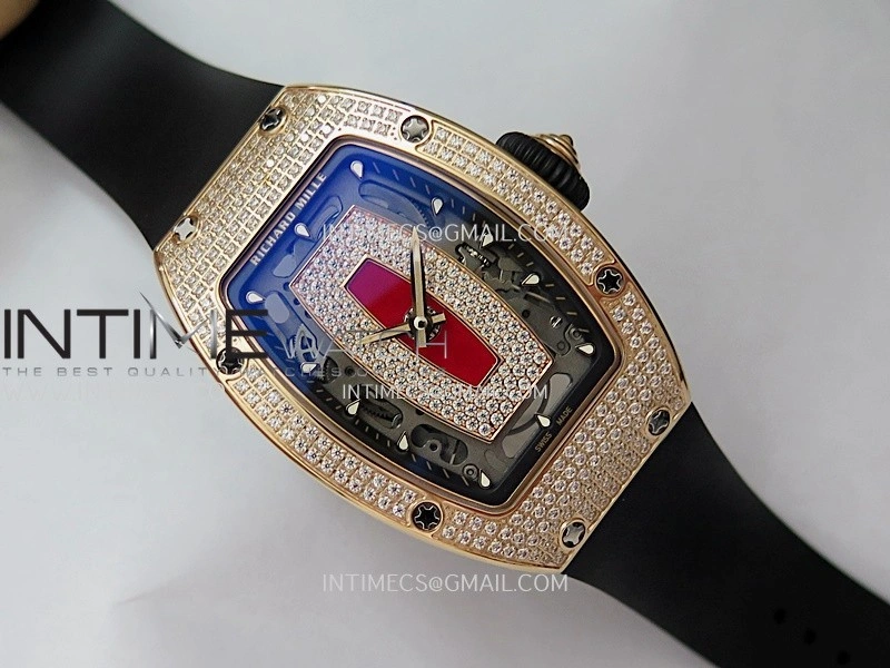 RM07 Full Paved Diamond RG ZF Best Edition Red Diamond Skeleton Dial On Black Rubber Strap Asian CRMA2 Clone