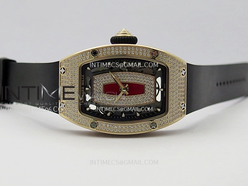 RM07 Full Paved Diamond RG ZF Best Edition Red Diamond Skeleton Dial On Black Rubber Strap Asian CRMA2 Clone