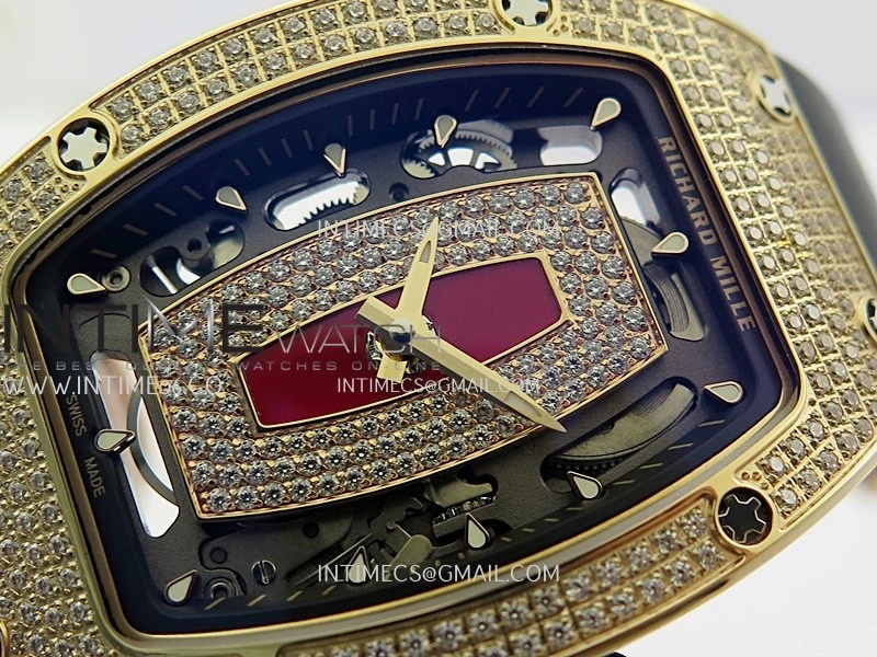 RM07 Full Paved Diamond RG ZF Best Edition Red Diamond Skeleton Dial On Black Rubber Strap Asian CRMA2 Clone