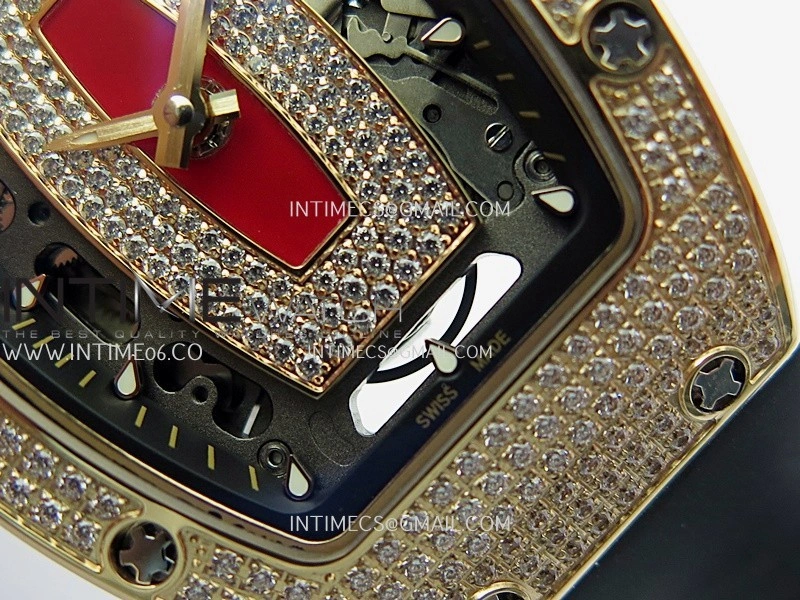 RM07 Full Paved Diamond RG ZF Best Edition Red Diamond Skeleton Dial On Black Rubber Strap Asian CRMA2 Clone