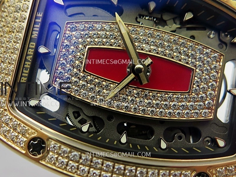 RM07 Full Paved Diamond RG ZF Best Edition Red Diamond Skeleton Dial On Black Rubber Strap Asian CRMA2 Clone