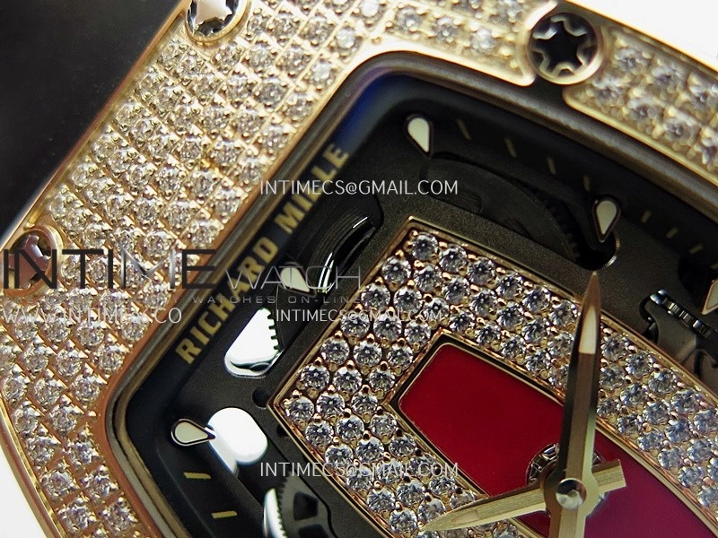 RM07 Full Paved Diamond RG ZF Best Edition Red Diamond Skeleton Dial On Black Rubber Strap Asian CRMA2 Clone