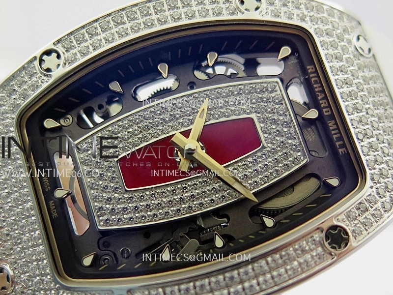 RM07 Full Paved Diamond SS ZF Best Edition Red Diamond Skeleton Dial On White Rubber Strap Asian CRMA2 Clone