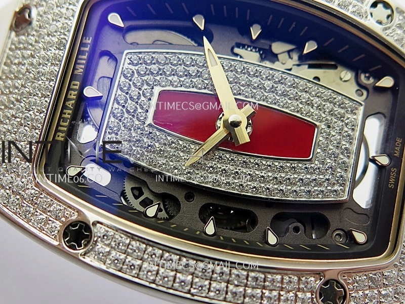 RM07 Full Paved Diamond SS ZF Best Edition Red Diamond Skeleton Dial On White Rubber Strap Asian CRMA2 Clone