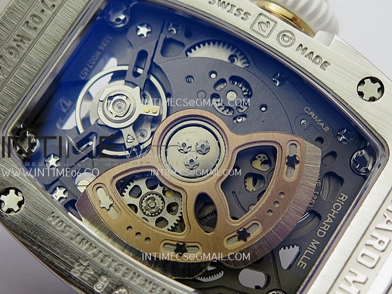 RM07 Full Paved Diamond SS ZF Best Edition Red Diamond Skeleton Dial On White Rubber Strap Asian CRMA2 Clone