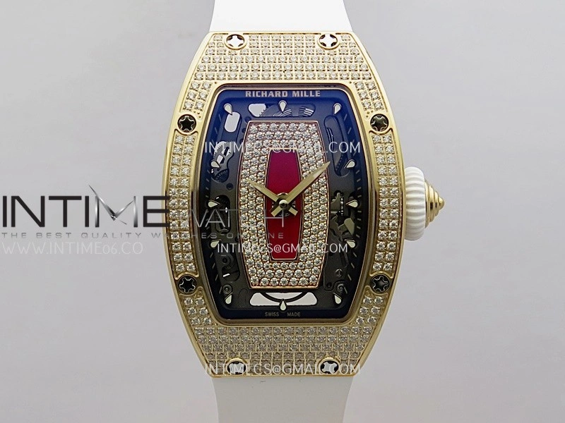 RM07 Full Paved Diamond RG ZF Best Edition Red Diamond Skeleton Dial On White Rubber Strap Asian CRMA2 Clone